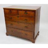 A 19th century mahogany chest of two short and three long drawers with cross banding, 102cm wide