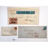 GB: Three QV covers from 1850-60s period. Unusual large registered cover Settle-Skipton via Leeds of