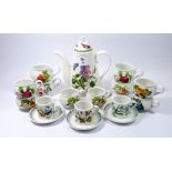 A Portmeirion Botanic Garden coffee pot, four large mugs, six smaller mugs and three coffee cups and