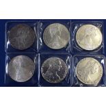 Six Maria Theresia thaler silver coins, dated 1780