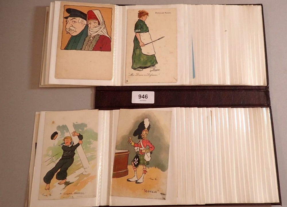 An album of humorous and character cards inlcuidng naval theme, possibly Phil May approx 40