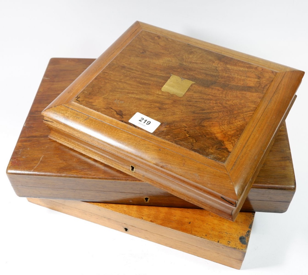 Three wooden cutlery boxes