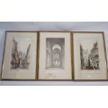 E Sharland - three etchings of York, Durham and Chester, 42 x 23cm