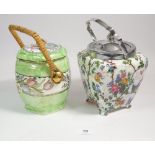 A Maling lustre biscuit barrel and another floral chintz one