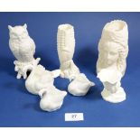 Various ornaments including Victorian Parian vase in the form of a woman's face 14cm and a porcelain