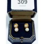 Two 9 carat gold and pearl pairs of earrings