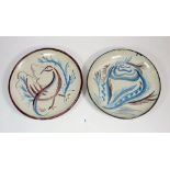 A pair of Studio Pottery dishes with impressed VP monogram, 24cm diameter