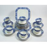 A Richmond blue and white tea service comprising eight cups and twelve saucers, ten tea plates and