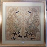 A 1920's embroidered picture of two peacocks framed and glazed, 53 x 52cm