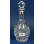 A cut glass decanter with silver collar, Birmingham 1990, 27cm