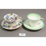 A Shelley Art Deco green banded tea cup and saucer, 1933 and another Gainsborough one, 1922 - both