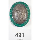 A George VI Kings Home Service Messenger silver and enamel badge, engraved '1' to verso, given to