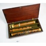 An early boxwood and ivory wooden flute by Key of London in fitted box