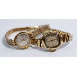 A 9 carat gold Rotary ladies wrist watch with gold strap and a 9 carat gold watch with plated strap