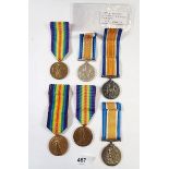 WWI three medal pairs of War & Victory medals