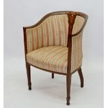 An Edwardian mahogany bow back chair with stylised tulip marquetry