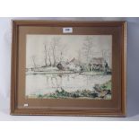 Peter Mumford - hand coloured print of River Itchen Cottage, signed in pencil '78, 26 x 35cm