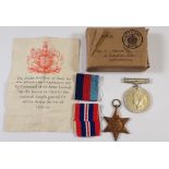 A WWII medal pair with box and certificate to Mr F J Perkins, Northampton