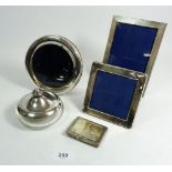 A collection of silver items including four various picture frames, largest 17 x 12cm together