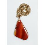 A large agate pendant on 9 carat gold mount, 5.5cm with 9 carat gold chain (chain 10g)