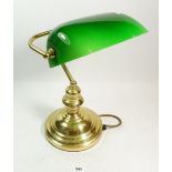 A brass and green glass bankers desk lamp (with small chip)