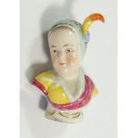 A Höchst porcelain bust of a girl with feather in her cap, 6.5cm