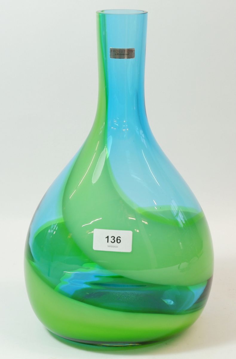 A Waterford large Evolution green glass vase, boxed, 36cm tall