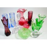 A group of coloured glass etc