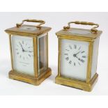 Two brass carriage clocks, one by Matthew Norman, 11cm tall