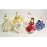 A collection of six Royal Doulton figures comprising Patricia HN4924, Bride HN3285, Carol HN2961,