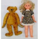 A ginger plush Steiff style teddy bear, 46cm and a Palitoy vintage doll