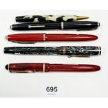 Four various fountain pens including two Osmiroid and a pencil