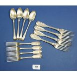 A set of four Victorian silver table forks, London 1853/4 by George Aldwinckle, 360g, four silver