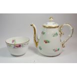A Copeland Spode floral painted sugar bowl and a large Victorian teapot, 23cm