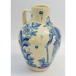 A Lamenora Spanish blue floral pottery ewer, 30cm
