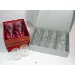 A set of Royal Doulton wine glasses, boxed, four cut glass wine glasses, boxed and two tumblers