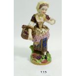 A 19th century Derby figure of a grape picker - repaired to neck, 17cm, mark to base