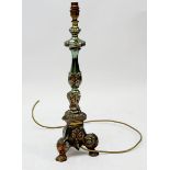 A painted metal altar stick style table lamp, 53cm total