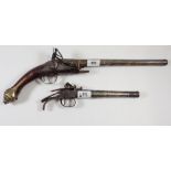 An 18th century flintlock pistol with brass butt, a/f and another part pistol