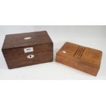 A Victorian rosewood work box with mother of pearl inlay and an Art Deco cigarette box