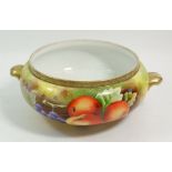 A Frost China two handled bowl painted fruit signed N Hou, 18cm diameter