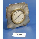 A silver Art Deco easel clock, 9 x 9cm, Birmingham 1938