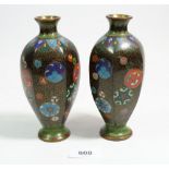 A pair of oriental cloisonne enamel vases, 14.5cm tall