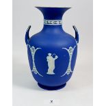 A Wedgwood Jasperware two handled Portland style vase, 22cm tall