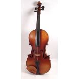 An early 20th century violin in wooden case, 14" back