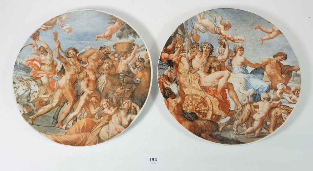 A pair of large Bavarian plates printed scenes after Carracci, 33cm diameter