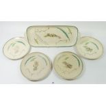 A Poole pottery cray fish/lobster platter (chip to edge) together with four Poole seahorse and