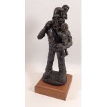 Phylis Lewis (1934-2010) ceramic figure of a miner, black clay, signed, 34cm (Phyllis Lewis was an