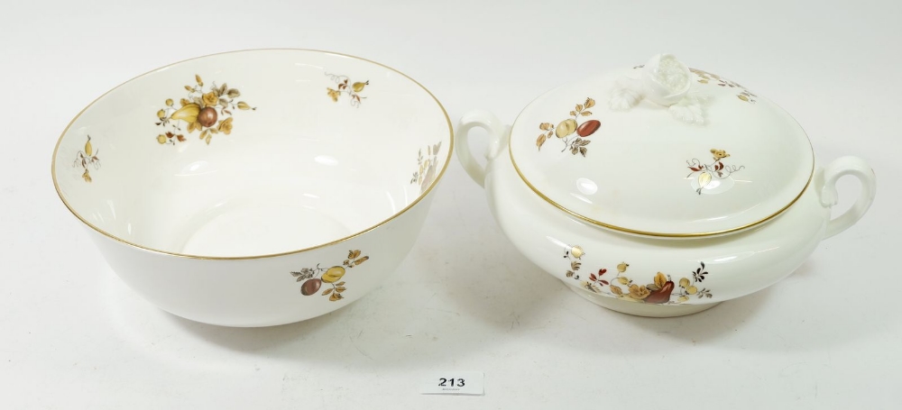 A Royal Worcester Golden Harvest dinner service comprising: eight dinner plates, gravy jug and dish,