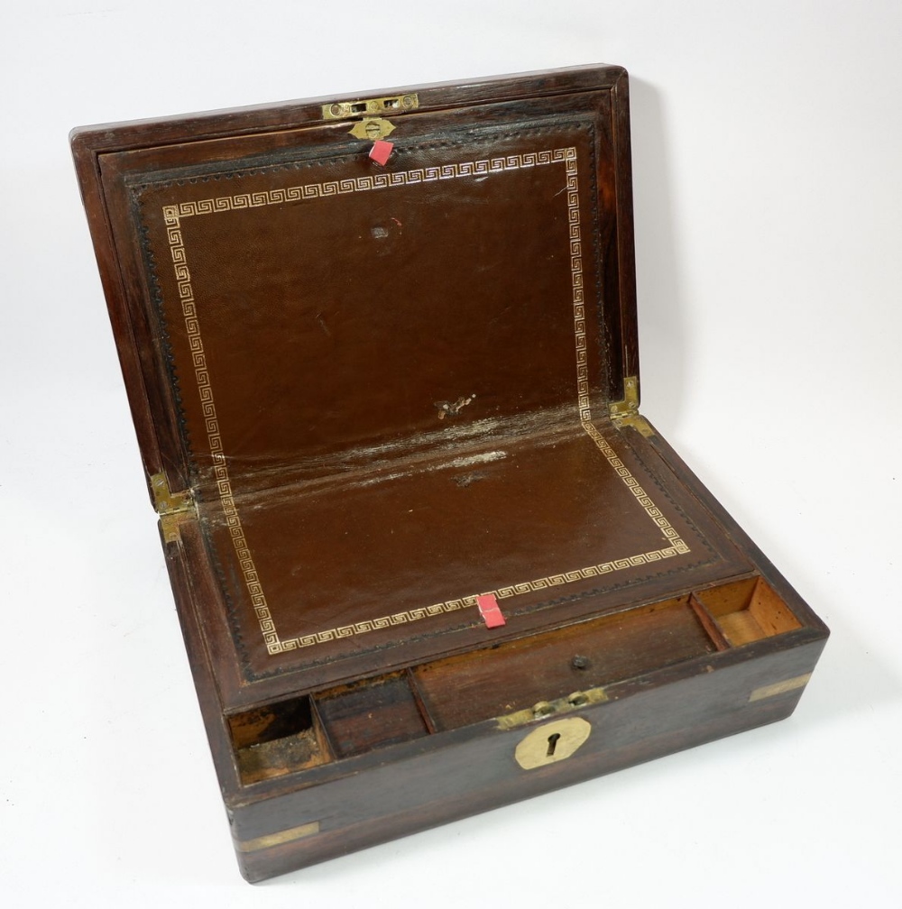 A 19th century rosewood brassbound writing slope with fitted interior, 35 x 23 x 12cm